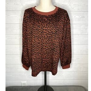 Loft black/brown animal print Knit pullover Sweater Women's Size XL